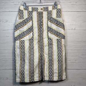 Anthropologie Quincy Eyelet Linen Blend Pencil Skirt Womens size 6 Cotton